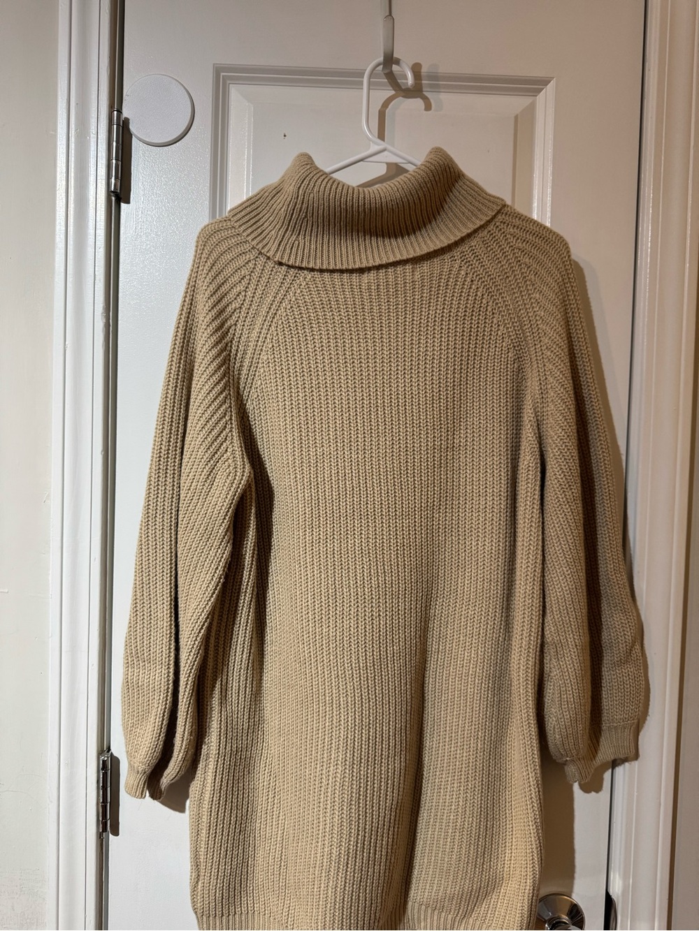 Beige Turtleneck Women's Sweater Dress
